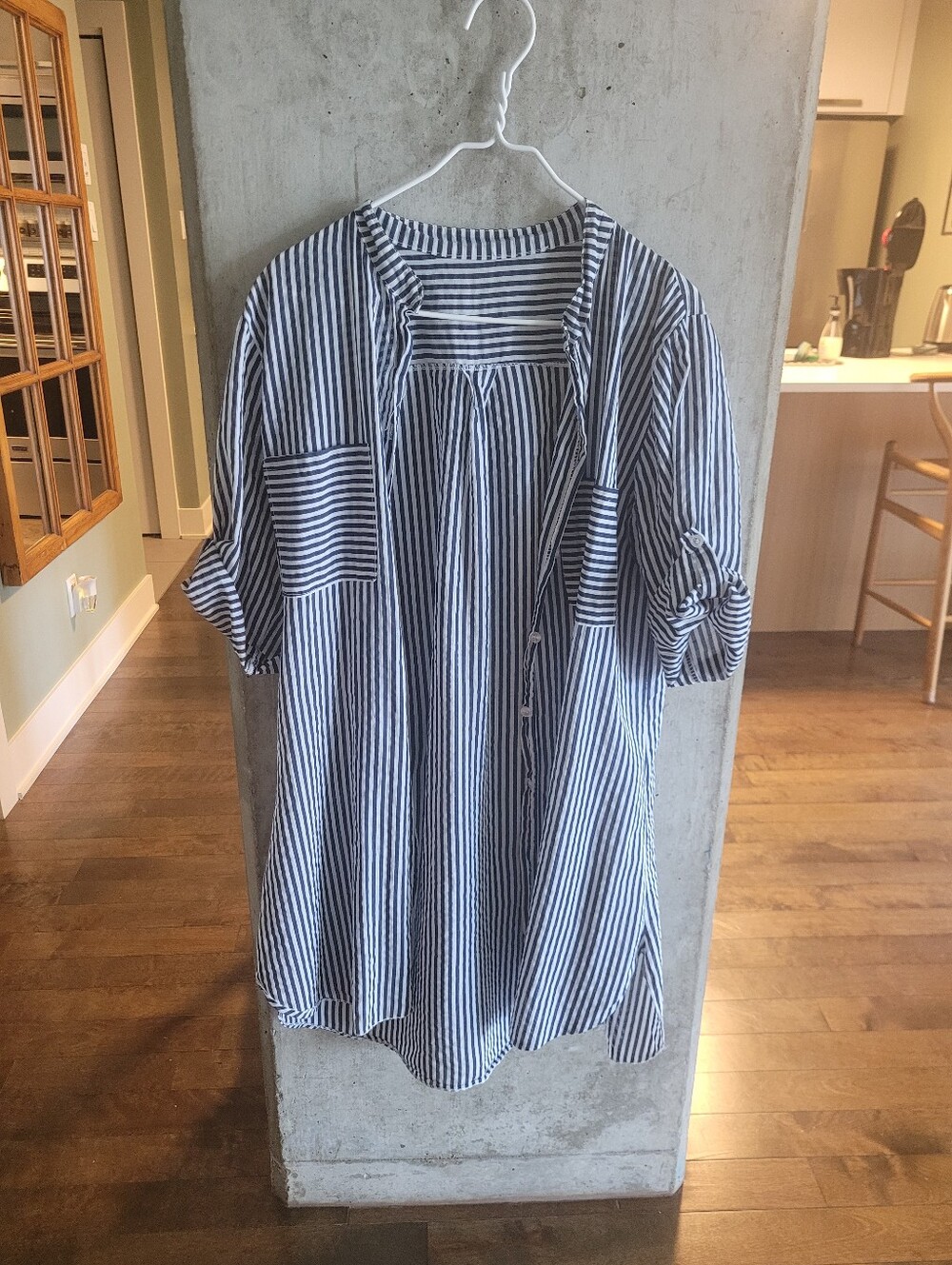 Swimsuit Beach Coverup - Striped Shirt Jacket - Navy Blue/White